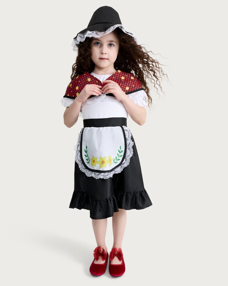image 1 of F&F Girls Welsh Fancy Dress Costume with Hat in Black
