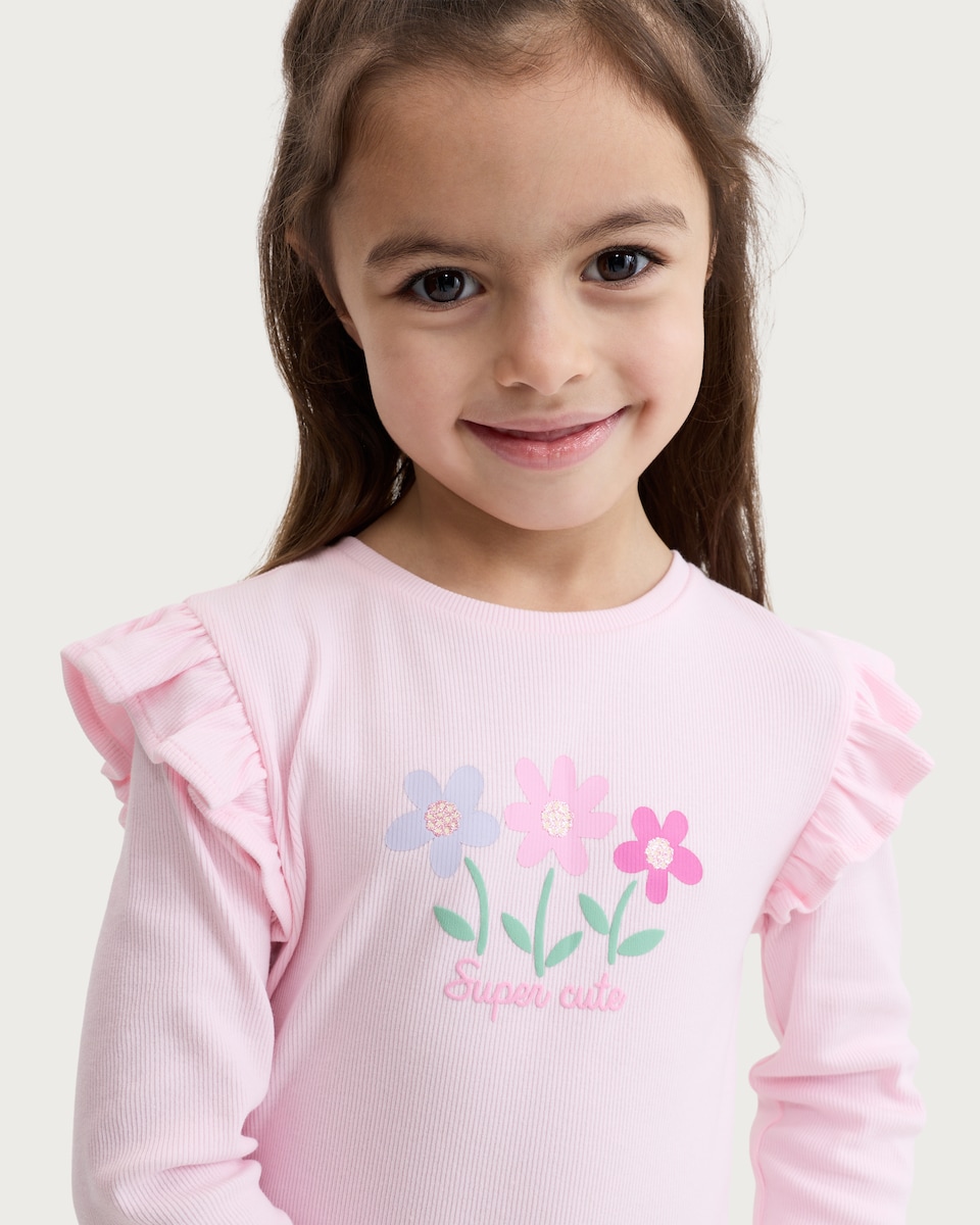 image 1 of F&F Girls 3-Pack Cotton Rich Ruffle Detail Long Sleeved Tops in Multi Pink