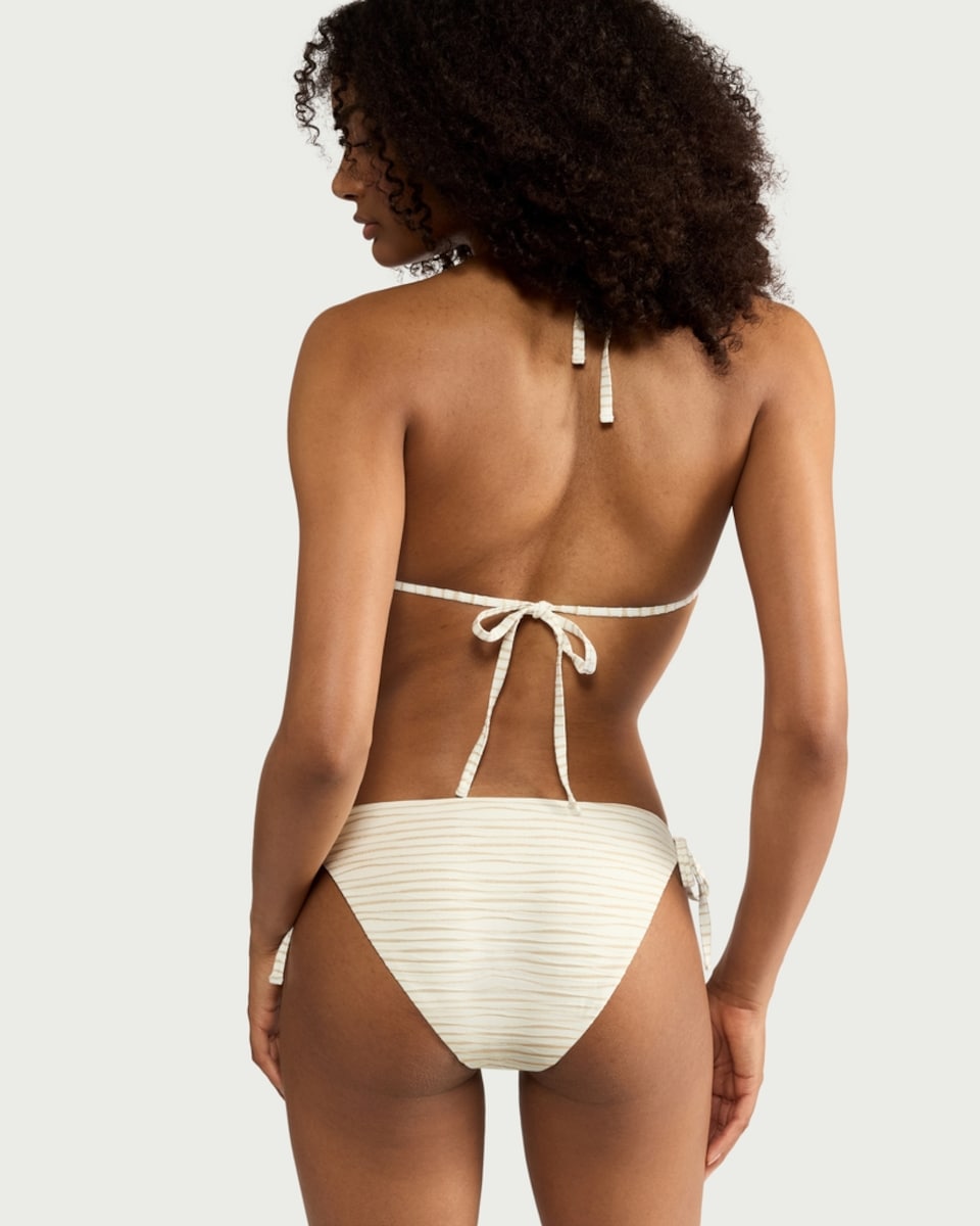 image 1 of F&F Striped Tie Side Bikini Bottoms in Gold
