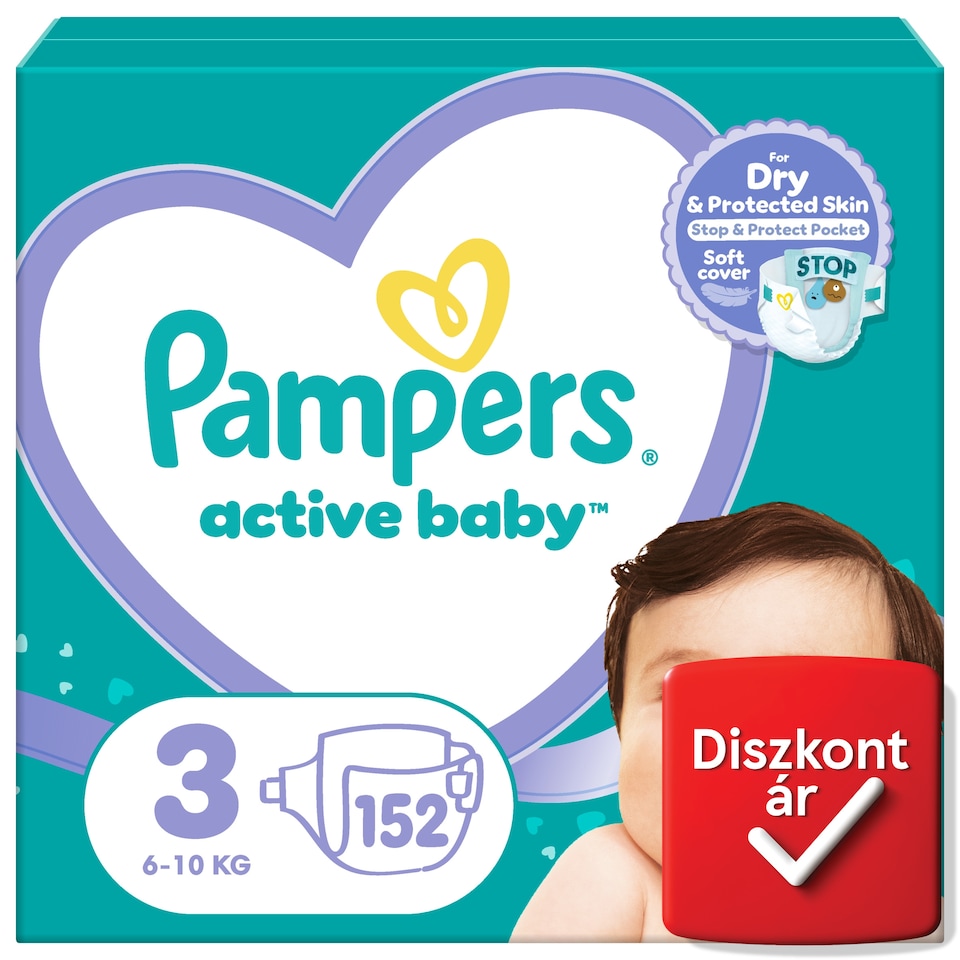 Pampers Active Baby Pelenka, Méret: 3, 152 db Pelenka, 6kg-10kg  1. kép