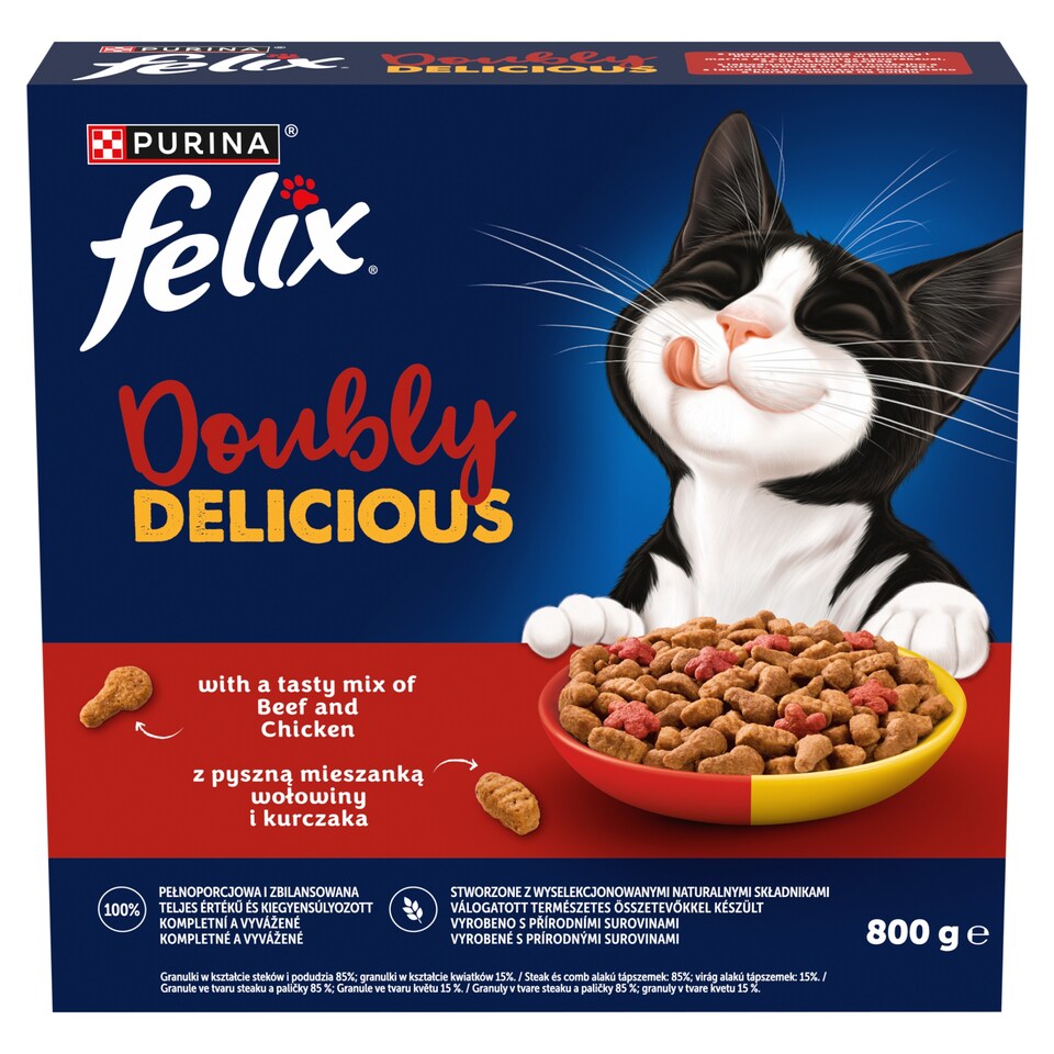 Purina Felix Doubly Delicious marha és csirke keverékével, céklával száraz macskaeledel 800 g