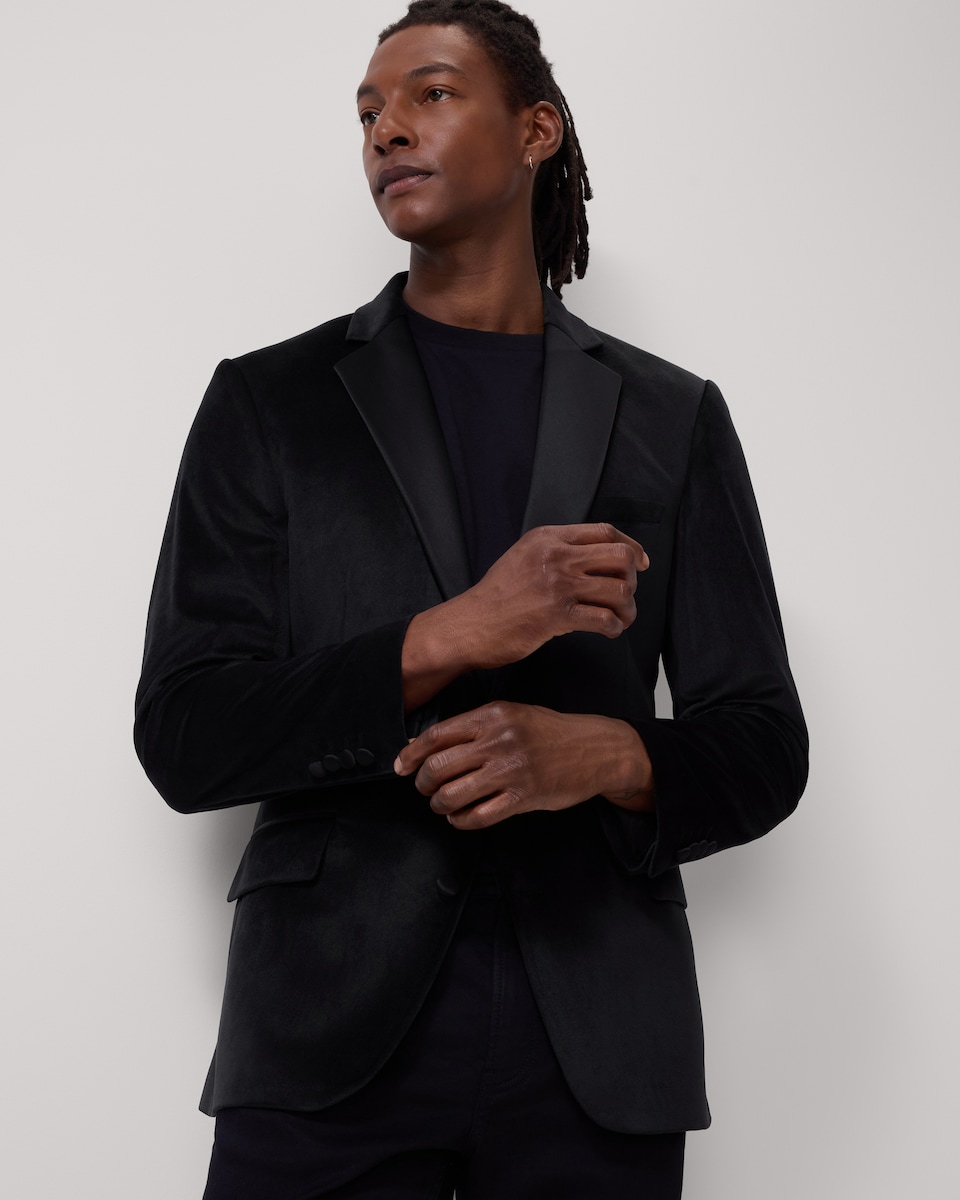image 1 of F&F Tailored Fit Velvet Formal Dinner Jacket in Black