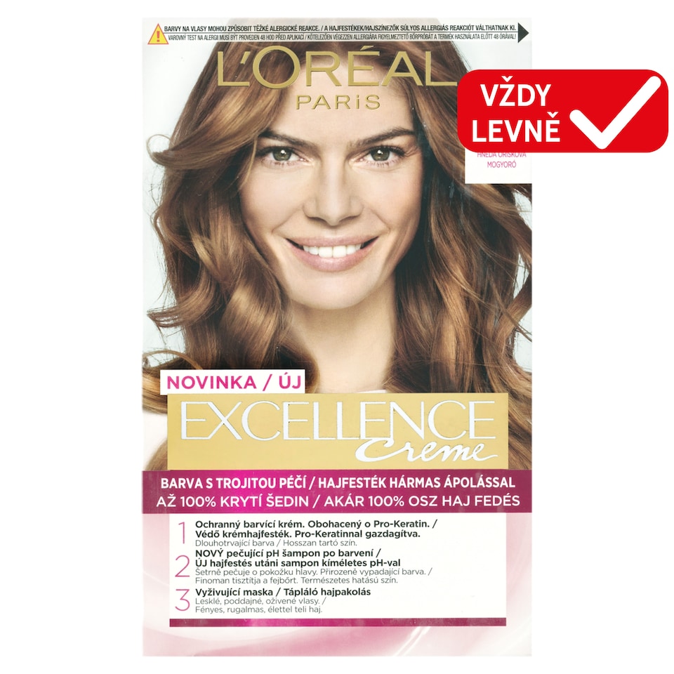 L'Oréal Paris Excellence 6 .41 Hnědá Oříšková, 72 ml + 48 ml + 12 ml + 60 ml
