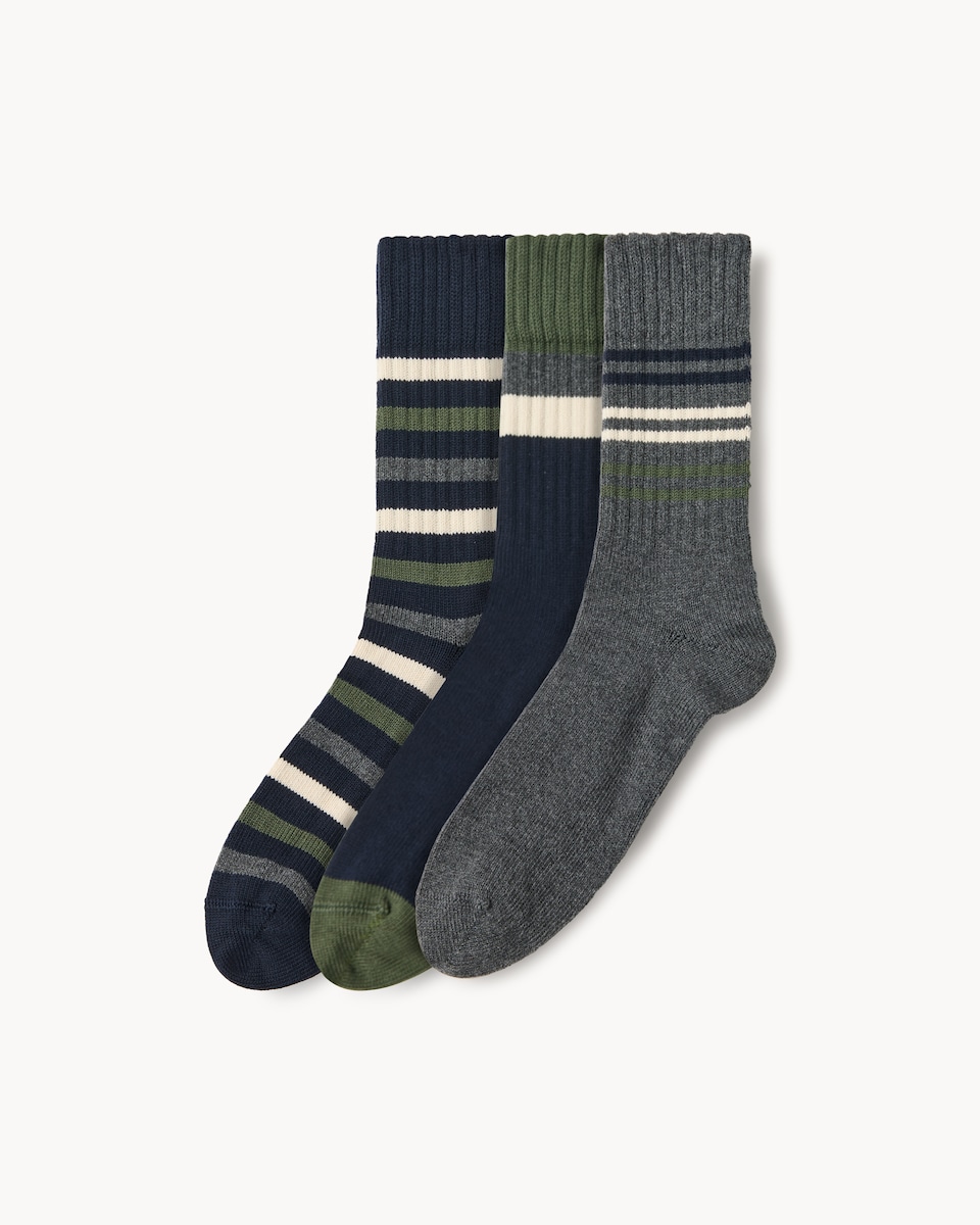 F&F 3-Pack Cotton Rich Striped Socks in Multi