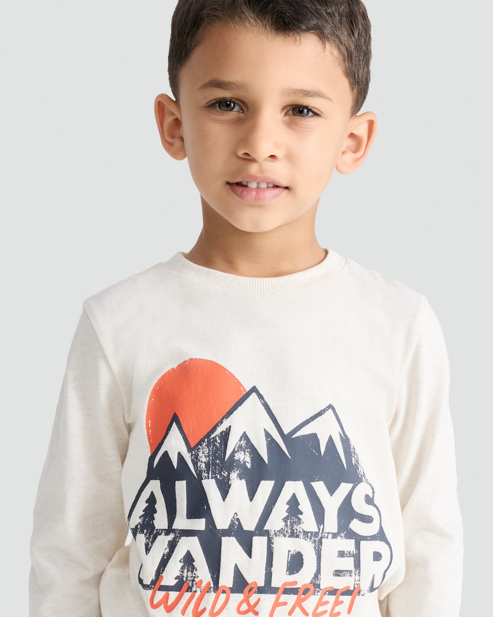 image 1 of F&F Boys Pure Cotton Always Wander Wild & Free Top in Cream