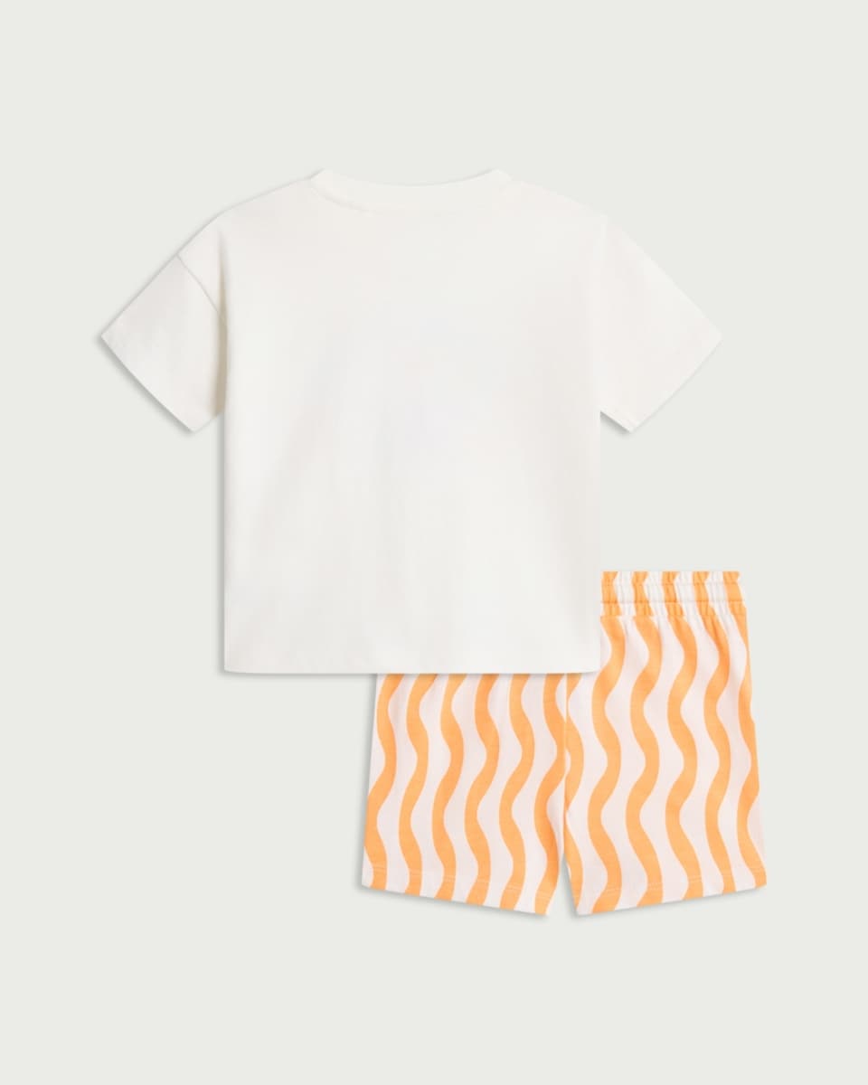 image 1 of F&F Baby 2-Piece Pure Cotton Happy Times T-Shirt and Shorts Set in White