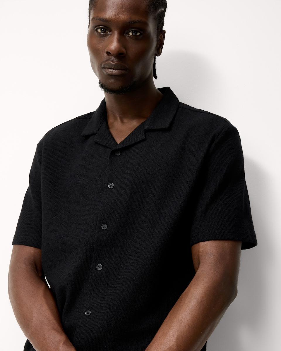 image 1 of F&F Textured Short Sleeved Collared Shirt in Black