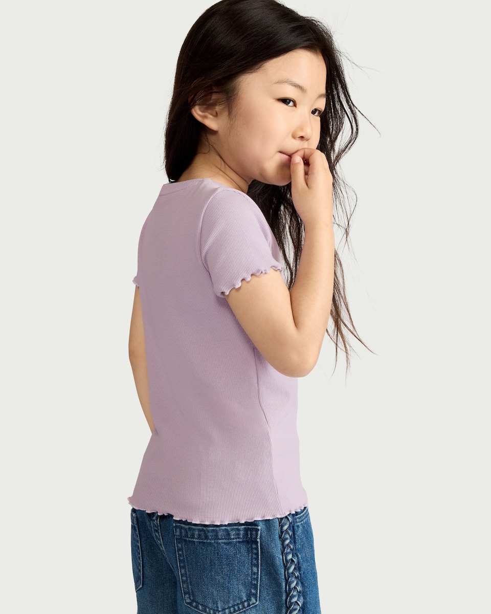 image 1 of F&F Girls Cotton Rich Heart Embroidered T-Shirt in Lilac