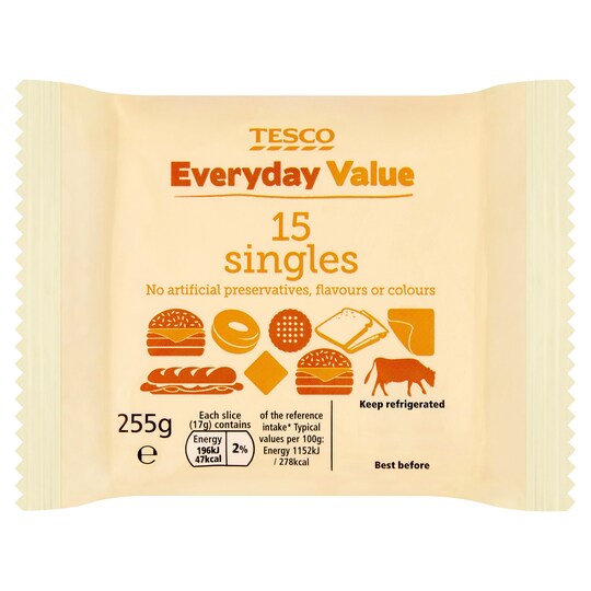 Tesco Everyday Value 15 Singles 255G Tesco Groceries