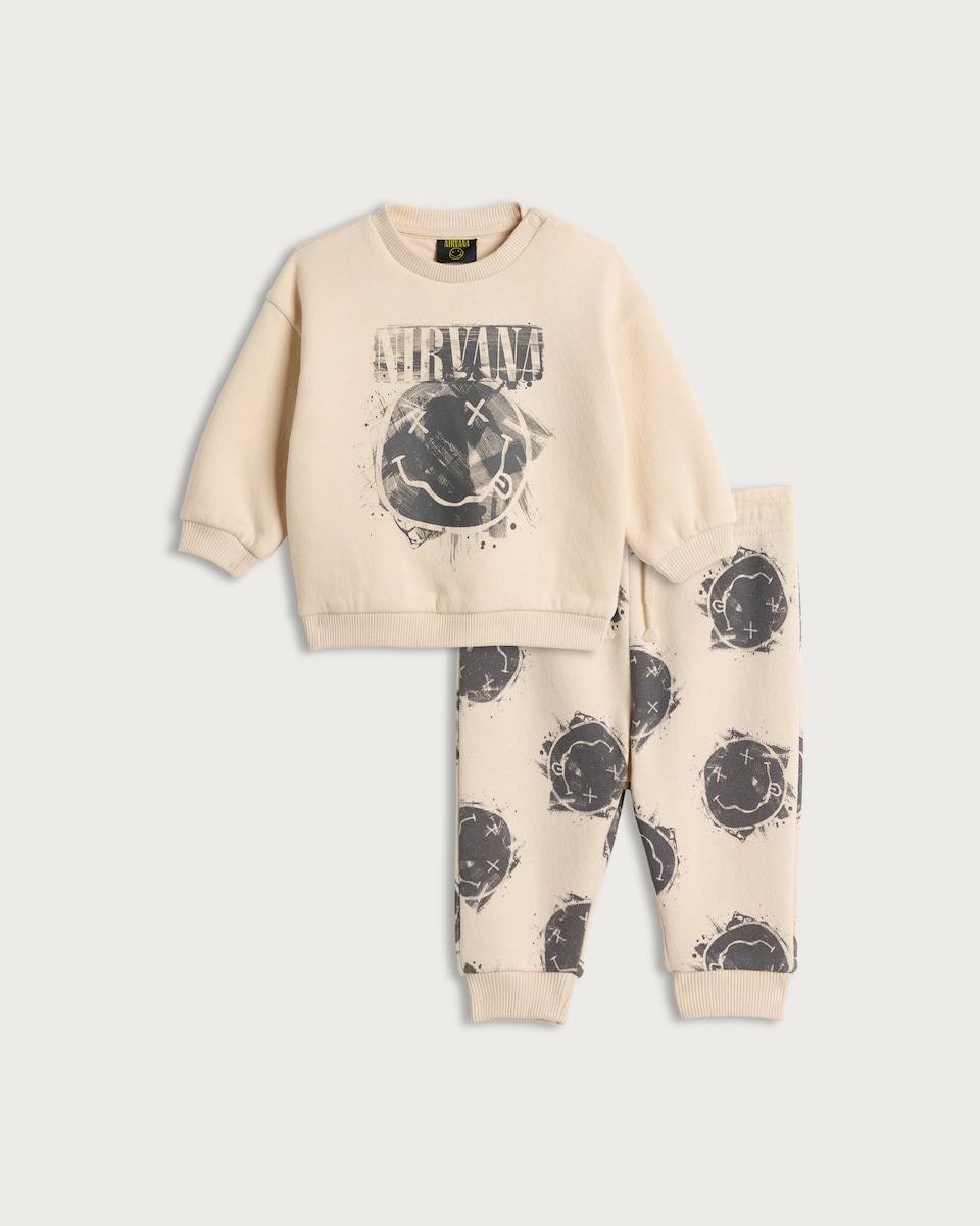 image 1 of Nirvana 2-Piece Cotton Rich Sweatshirt and Joggers Set in Tan
