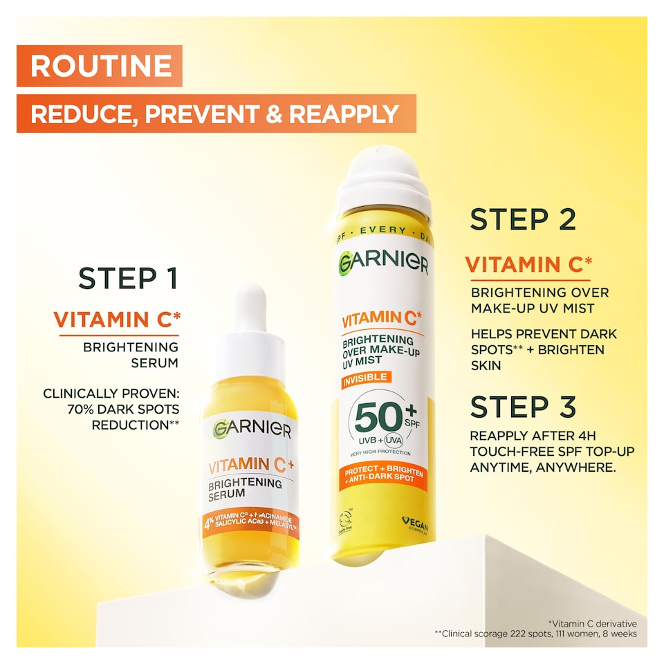 image 1 of Garnier Skin Active Vitamin C Over Make-up UV Mist Invisible SPF50+ 75ml