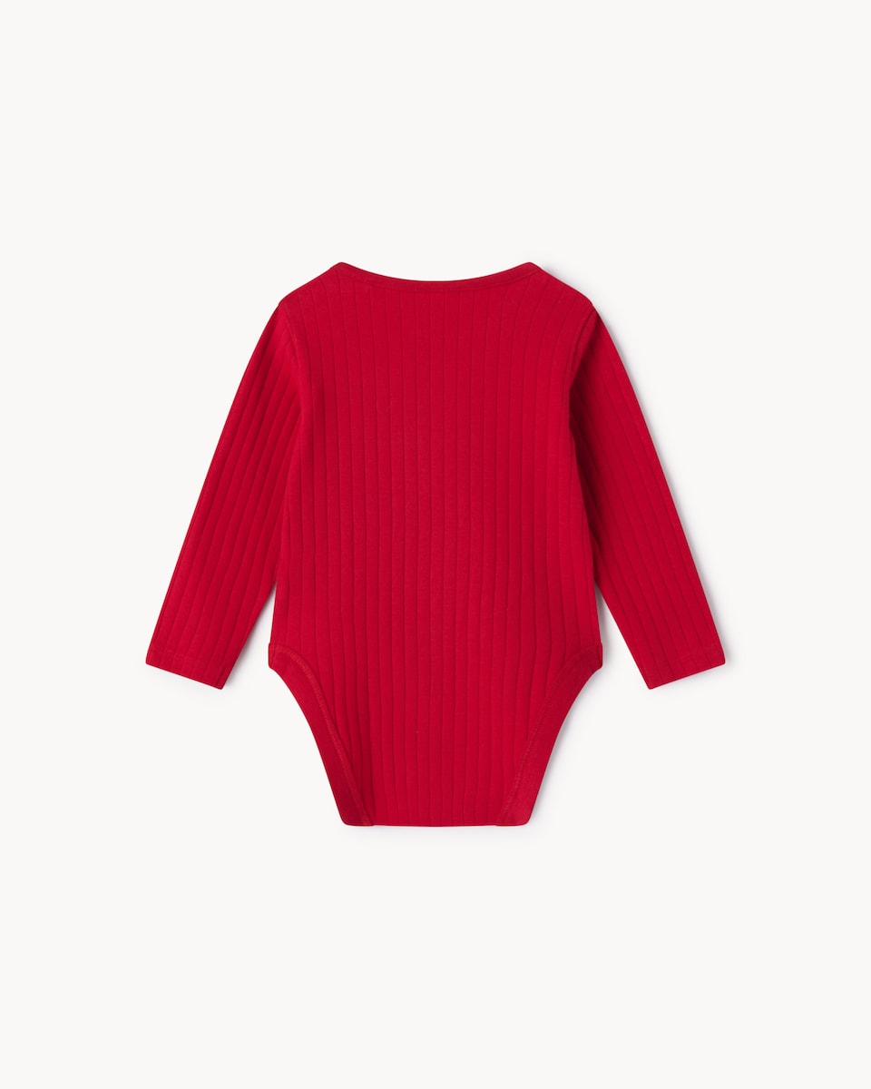 image 1 of Christmas Baby Cotton Rich Ribbed Santa Bodysuit in Red