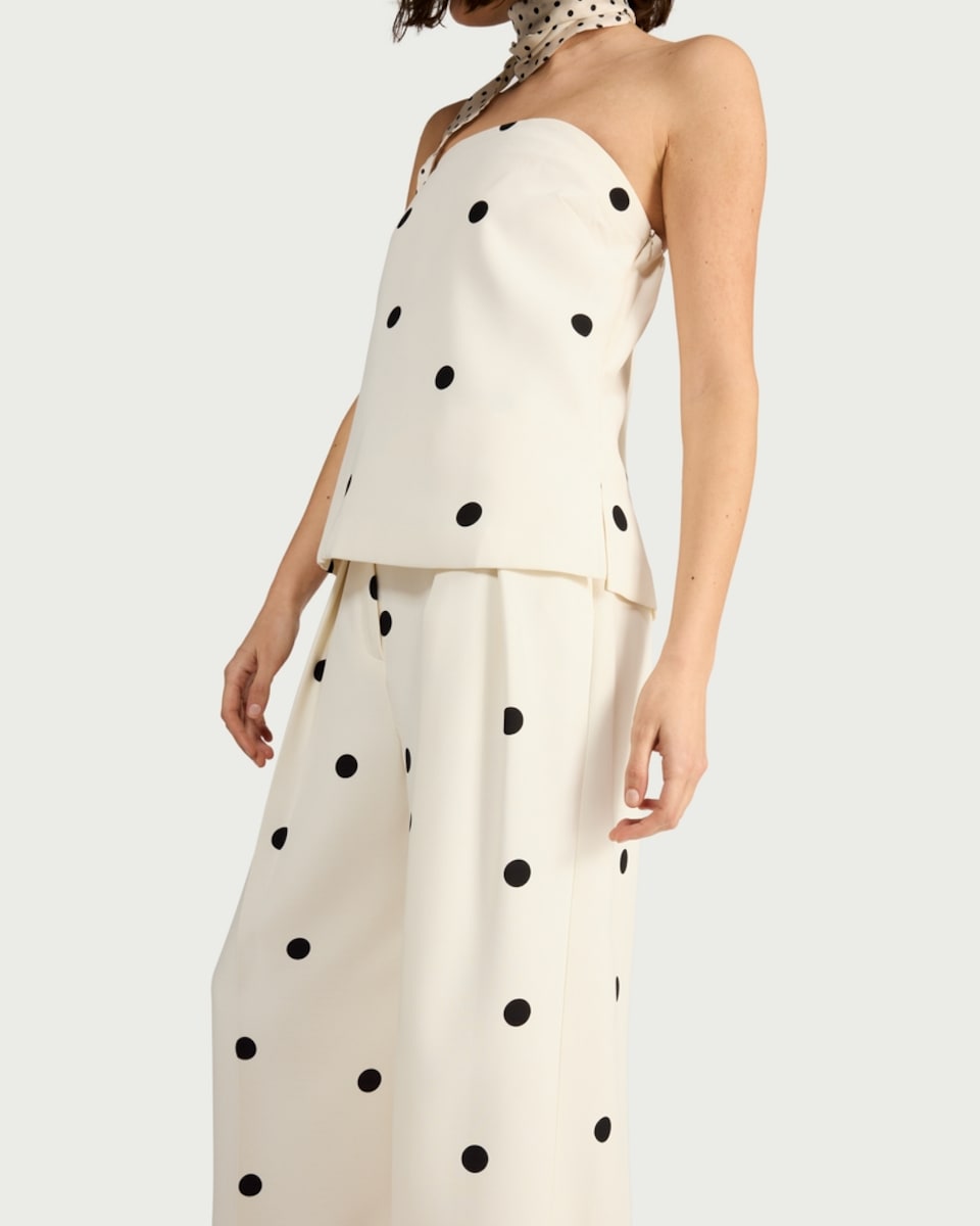image 1 of F&F Polka Dot Wide Leg Co-ord Trousers in Cream