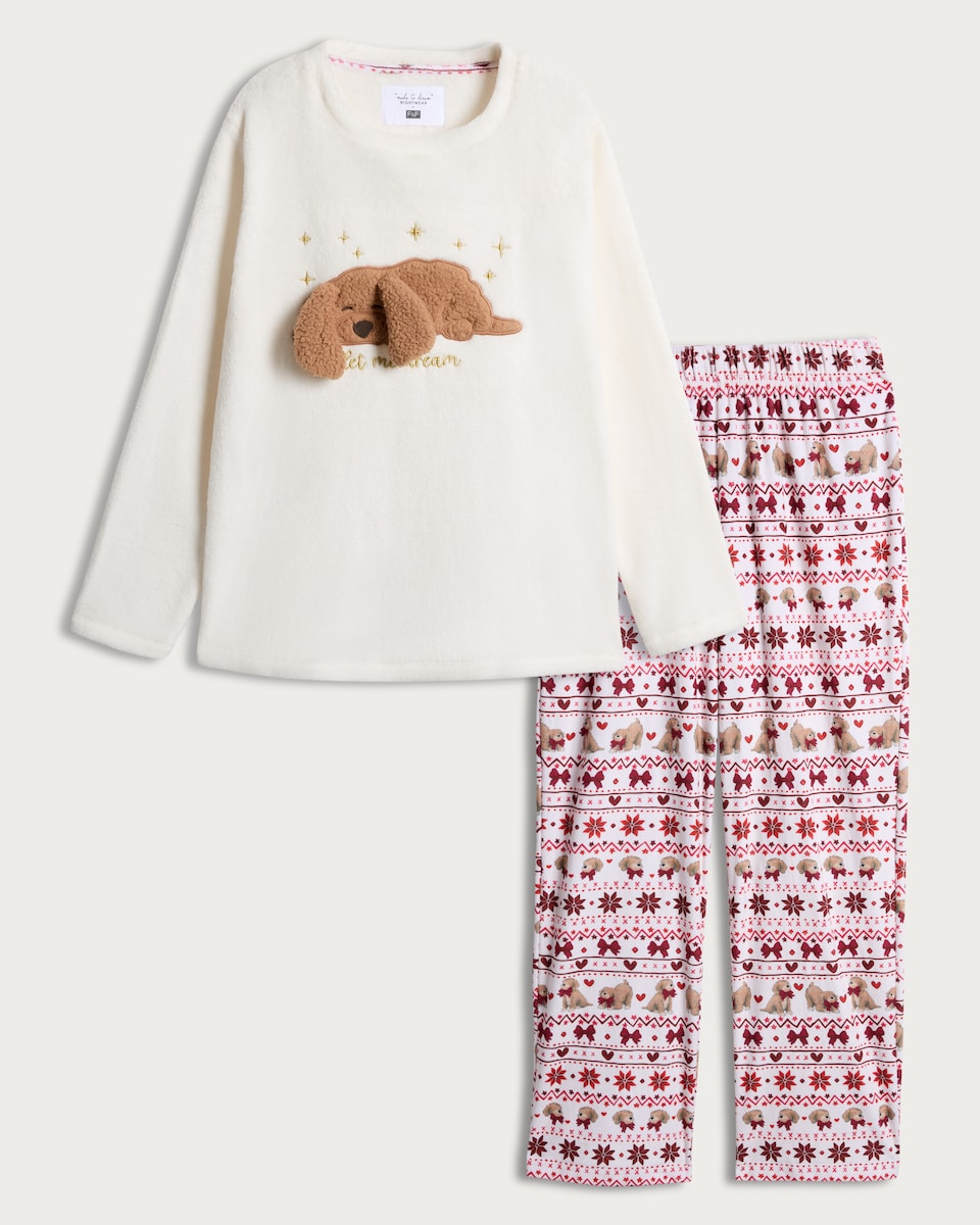 image 1 of F&F Curtis The Dog Top and Fair Isle Trousers Pyjamas in Red