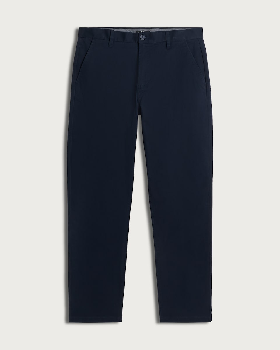 image 1 of F&F Cotton Rich Fixed Waist Straight Leg Chino Trousers in Navy