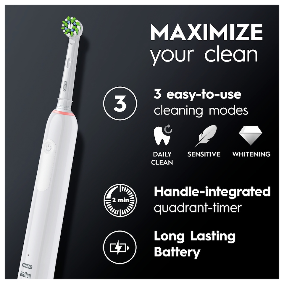 image 1 of Oral-B Pro 3 Cross Action White Electric Toothbrush
