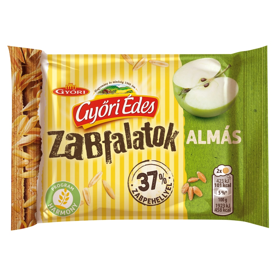 Győri Édes Zabfalatok almás, zabpelyhes, omlós keksz 44 g