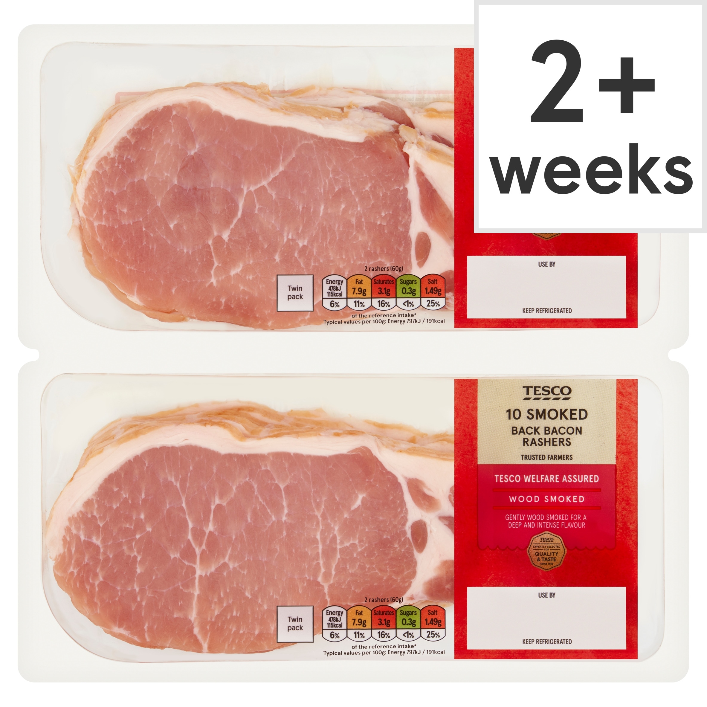Tesco Smoked Back Bacon Rashers 2 x 10 600g