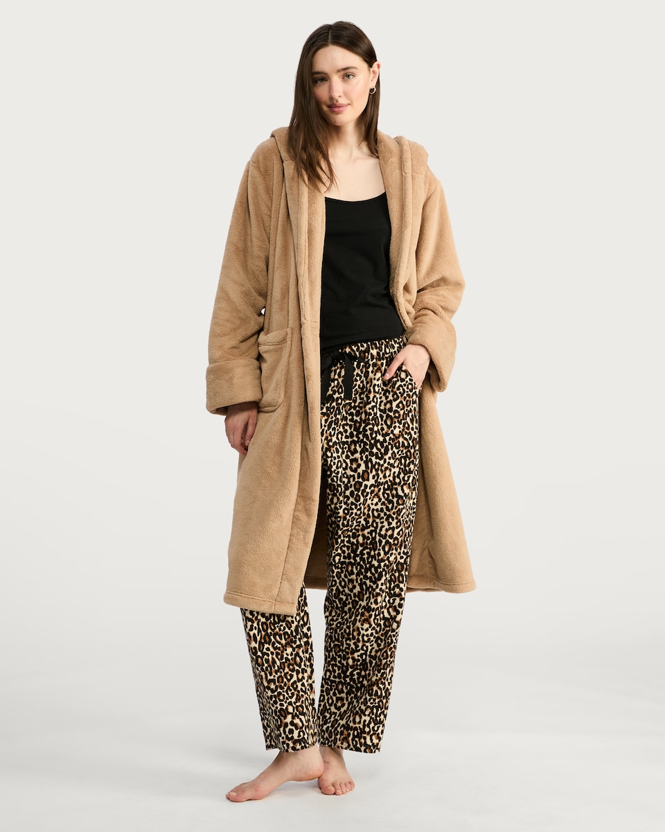 image 1 of F&F Pure Cotton Flannel Leopard Print Pyjama Bottoms in Multi Brown