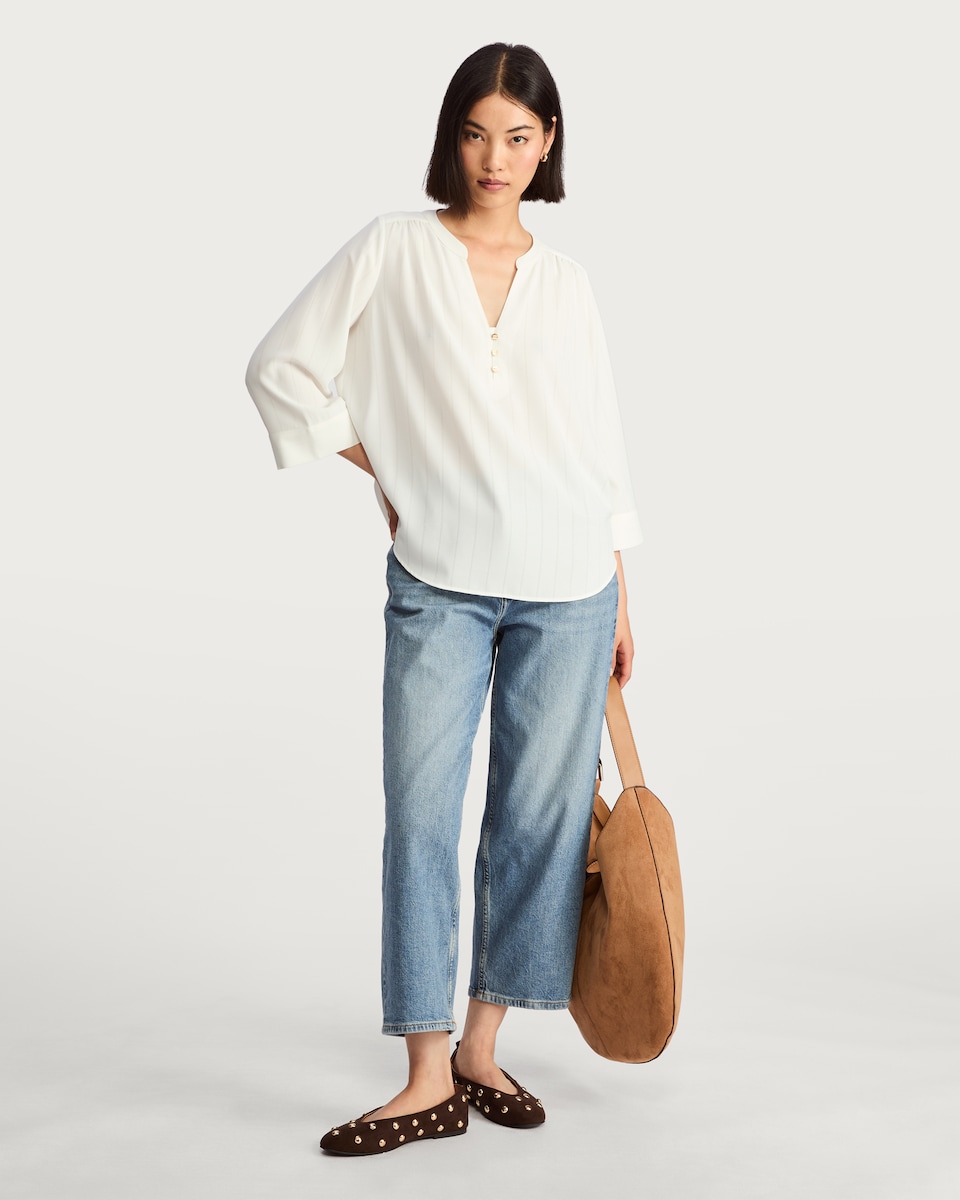 image 1 of F&F Striped V Neck Blouse in White