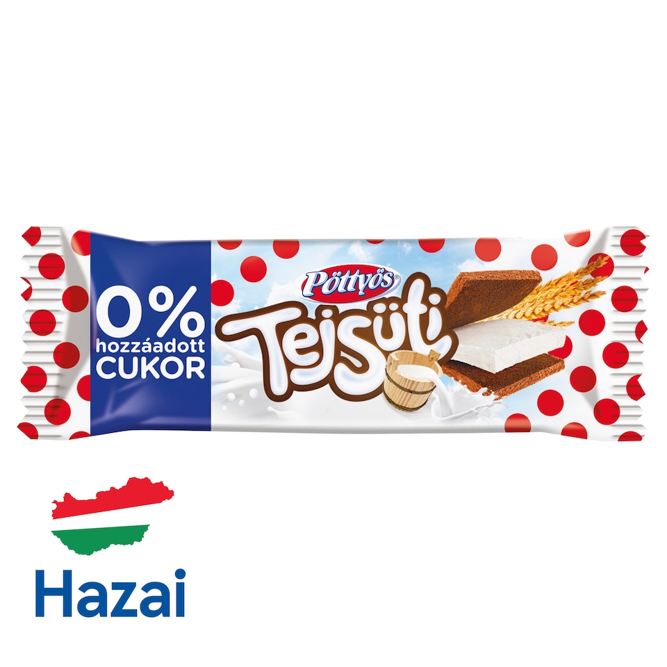 Pöttyös Tejsüti tejes krémmel töltött kakaós piskóta, hozzáadott cukor nélkül, édesítőszerekkel 20 g
