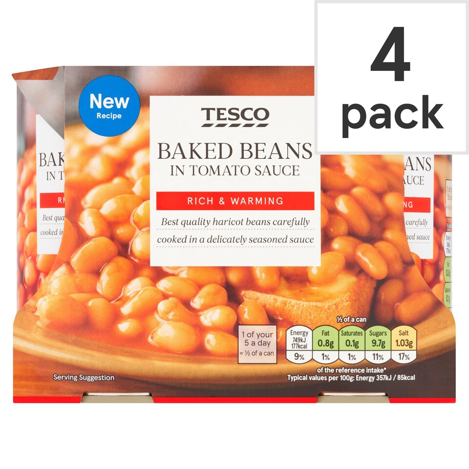 Tesco Baked Beans In Tomato Sauce 4X420g Tesco Groceries