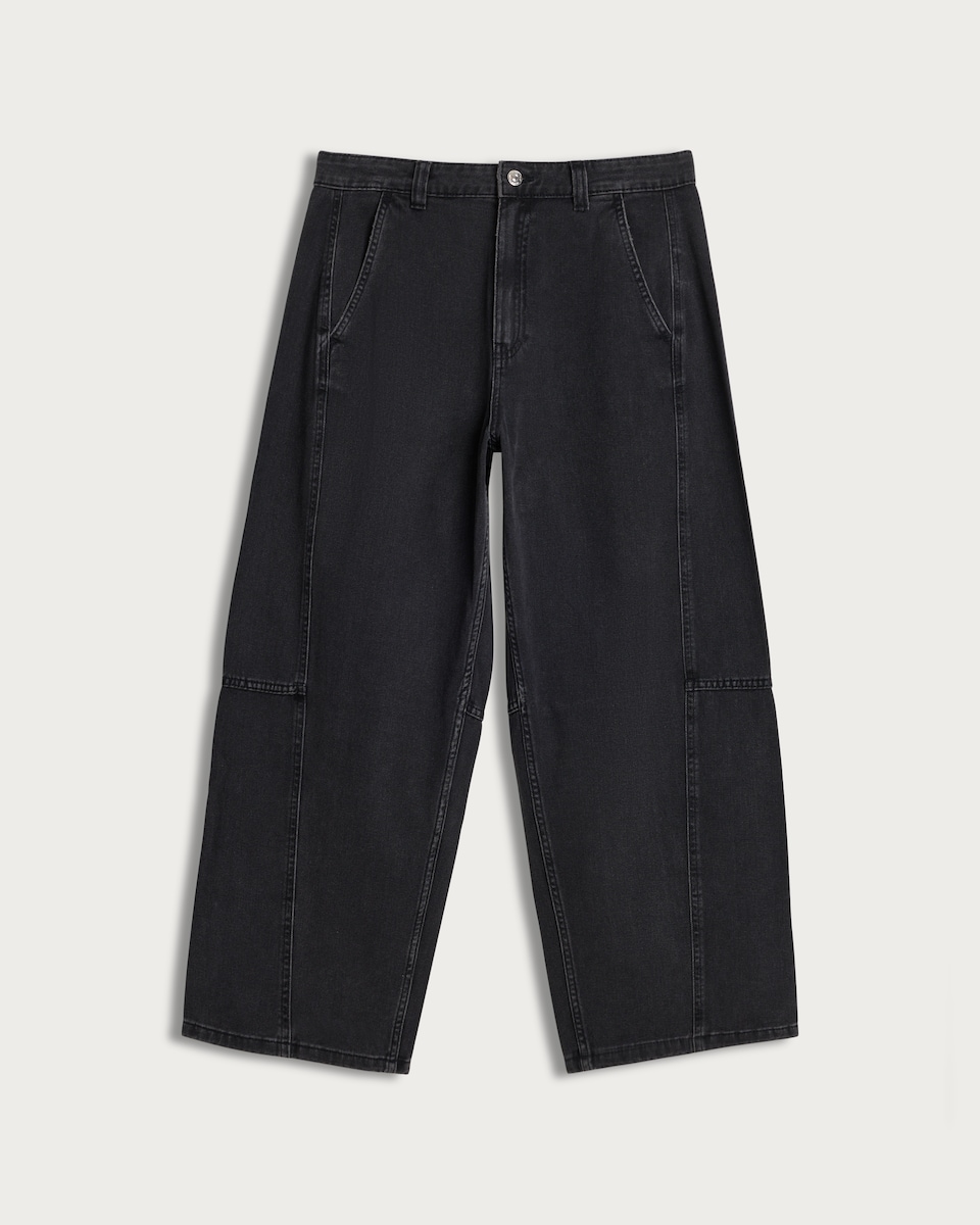 image 1 of F&F High Rise Seam Detail Barrel Leg Jeans in Black