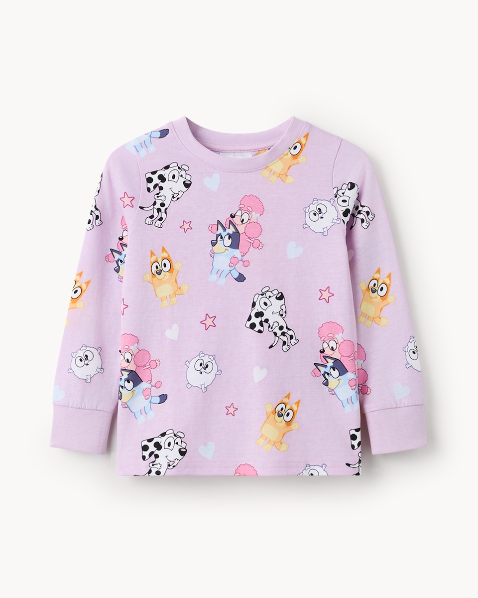 image 1 of Bluey Pure Cotton Printed Pyjama Set in Lilac
