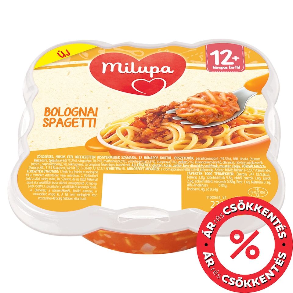 Milupa bolognai spagetti zöldséges, húsos étel kifejezetten kisgyermekek számára 12 hó+ 230 g