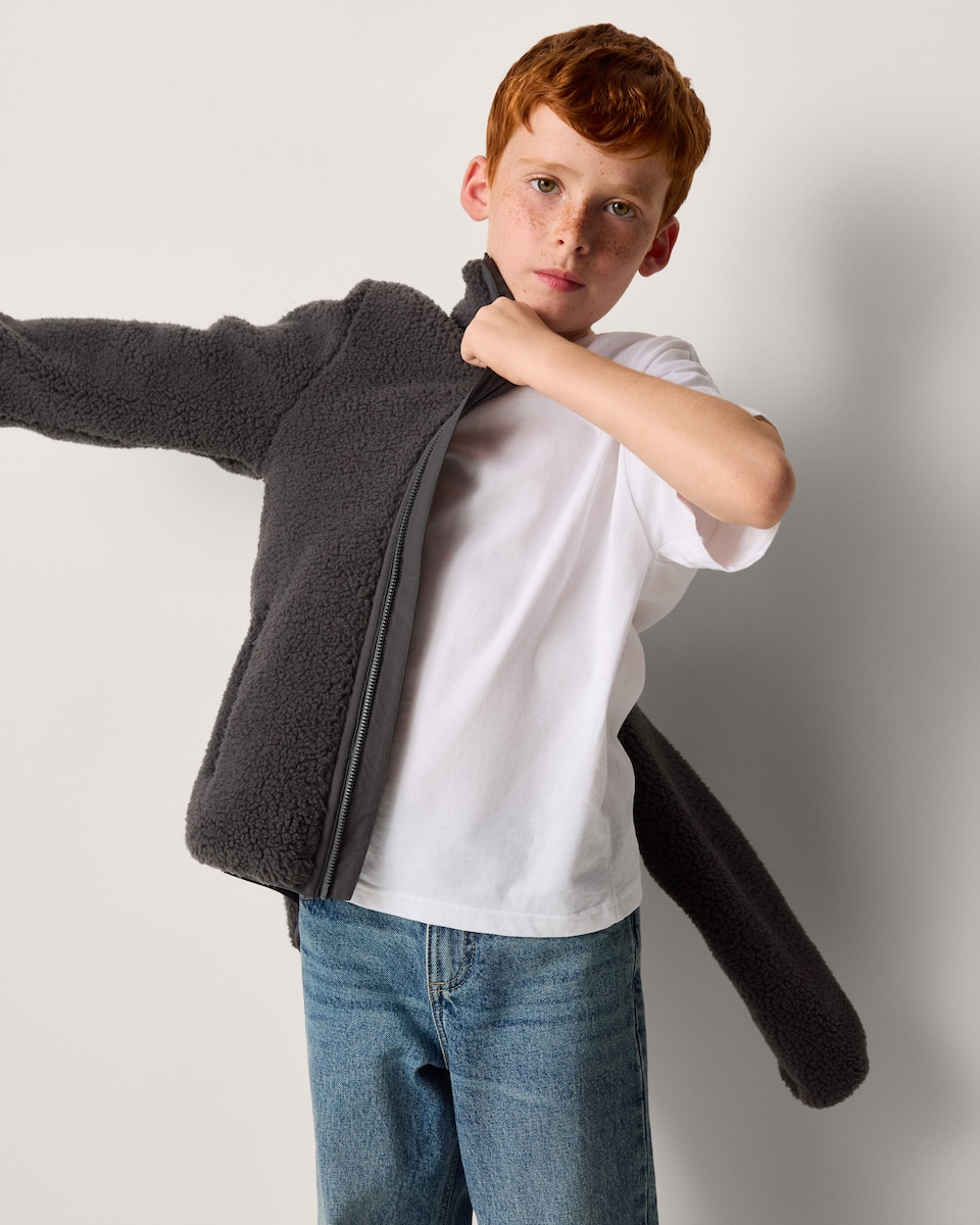 image 1 of F&F Boys Borg Funnel Neck Jacket in Grey