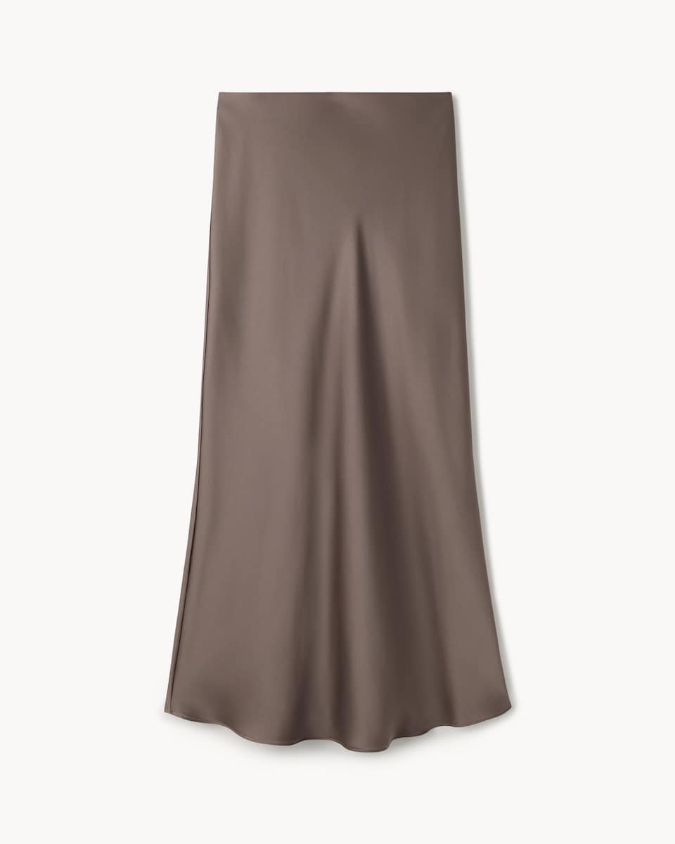 image 1 of F&F Satin Midi Slip Skirt in Mink