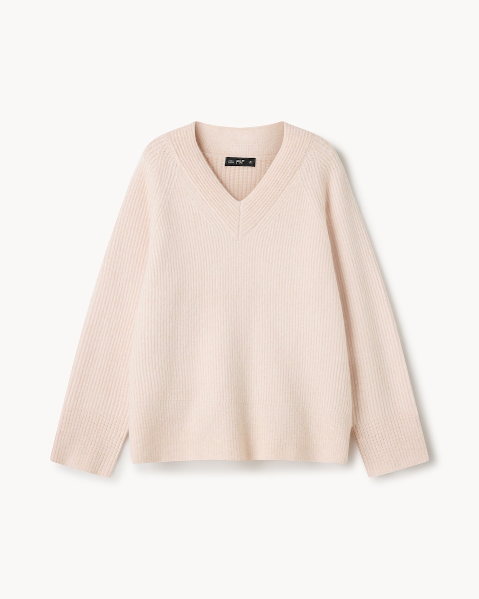 image 1 of F&F Ribbed V Neck Jumper in Pink