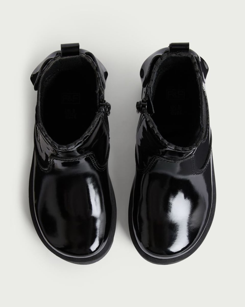 image 1 of F&F School Patent Bow Detail Chelsea Boots in Black