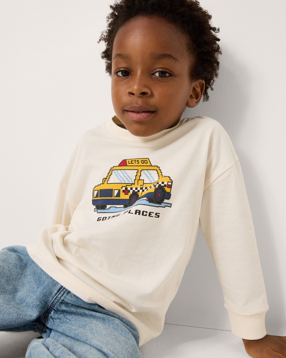 image 1 of F&F Boys Pure Cotton Taxi Printed Top in Cream