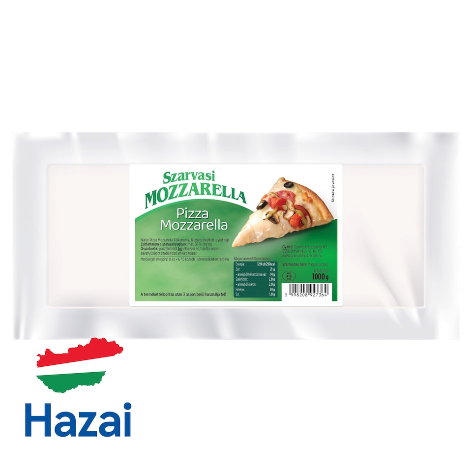 Szarvasi Mozzarella natúr pizza mozzarella félkemény, félzsíros hevített-gyúrt sajt 1000 g
