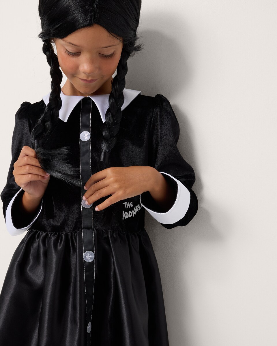 image 1 of Wednesday Addams 2-Piece Fancy Dress Costume in Black