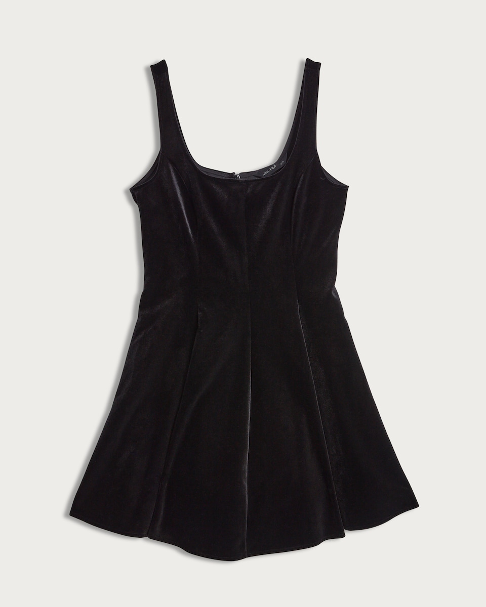 image 1 of F&F Velvet Sleeveless Skater Dress in Black