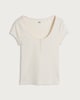 image 4 of F&F Cotton Rich Ribbed Scoop Neck Buttoned T-Shirt in Cream