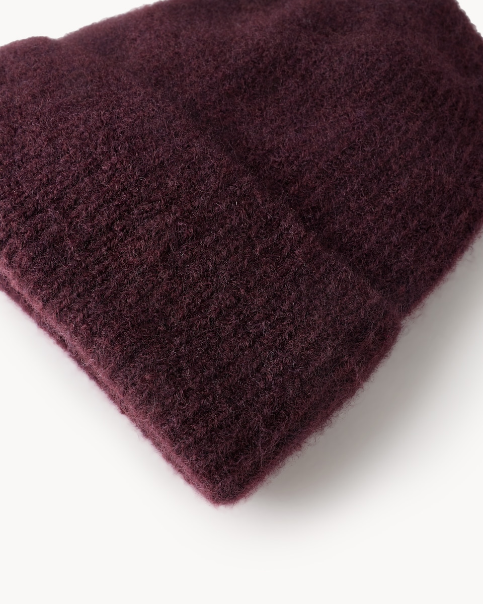 image 1 of F&F Knitted Beanie Hat in Burgundy