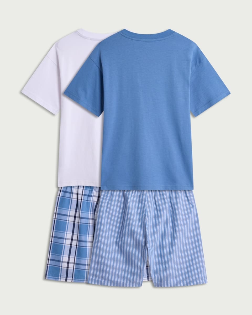 image 1 of F&F Boys 2-Pack Pure Cotton Pyjama Sets in Blue