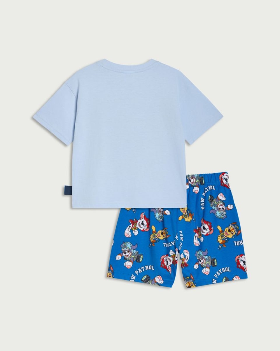 image 1 of Paw Patrol Pure Cotton Dinosaur Print Short Pyjama Set in Blue