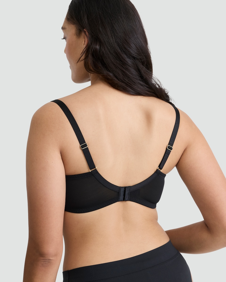 image 1 of F&F Fuller Bust Embroidered Wired Plunge Bra in Black