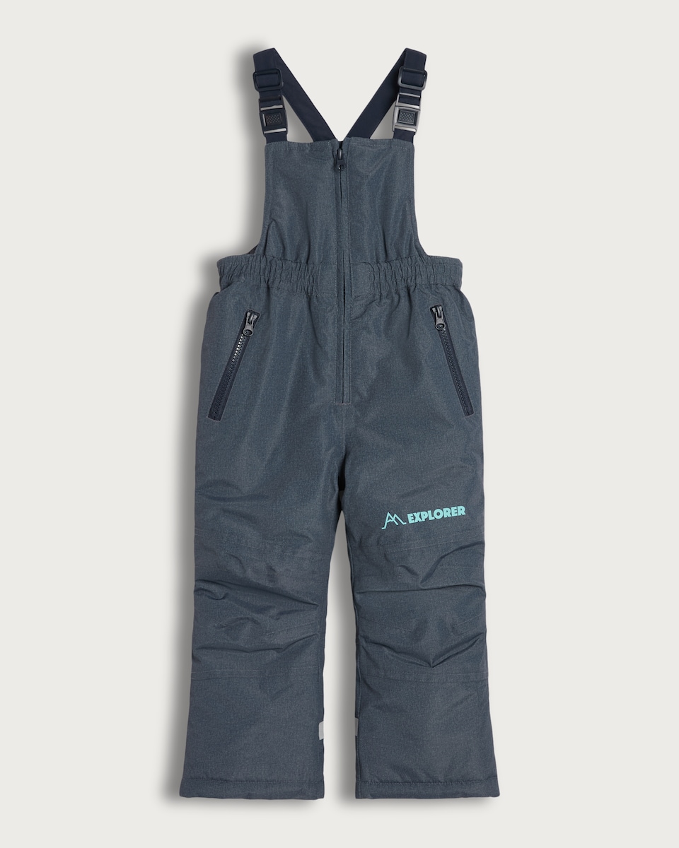 image 1 of F&F Boys Explorer Slogan Waterproof Ski Salopettes in Black