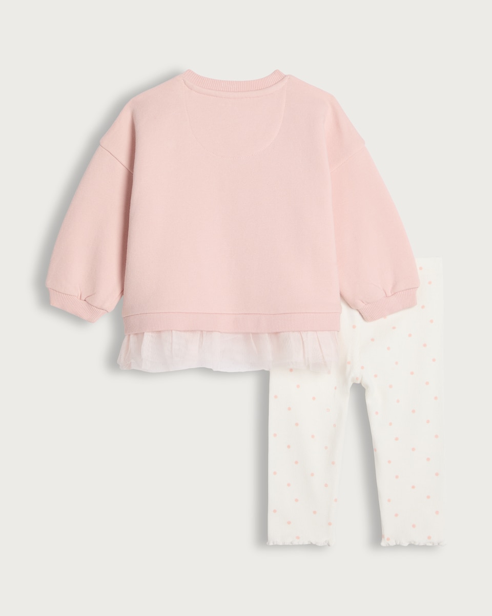 image 1 of F&F Baby 2-Piece Cotton Rich Bow Detail Sweatshirt and Leggings Set in Pink
