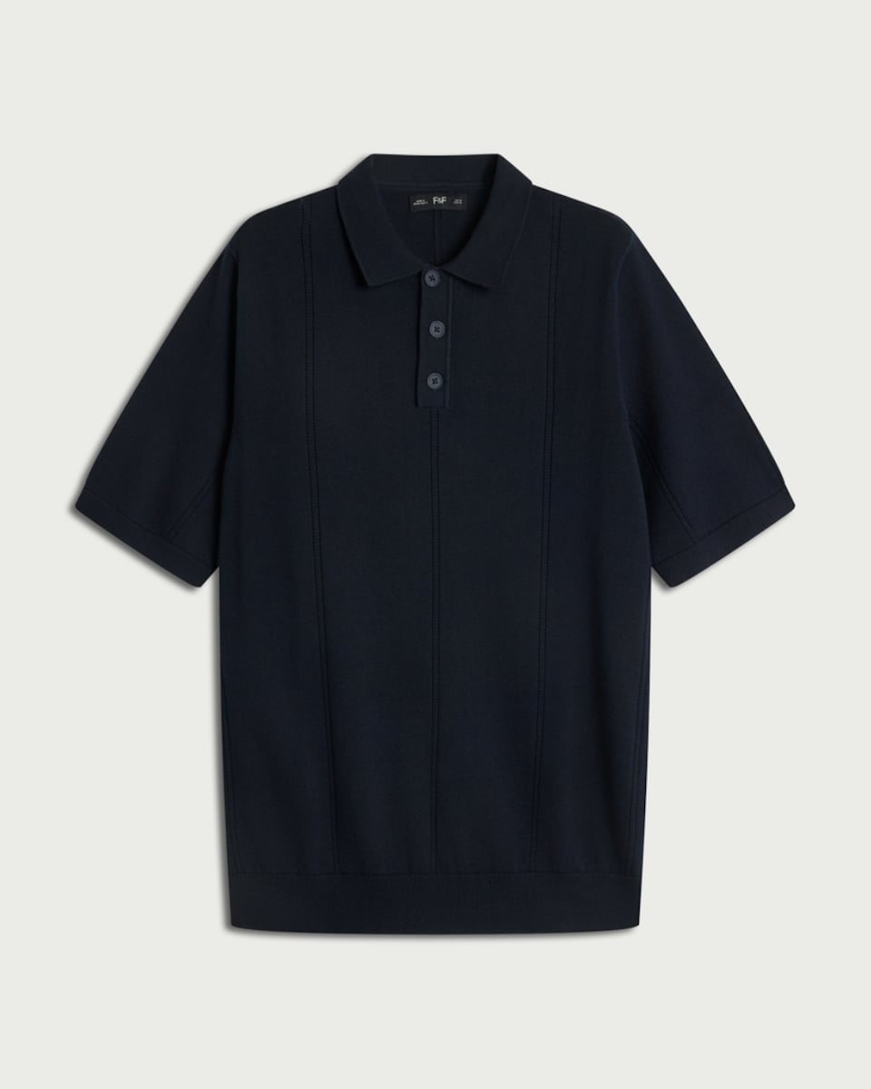 image 1 of F&F Pure Cotton Textured Polo Shirt in Navy
