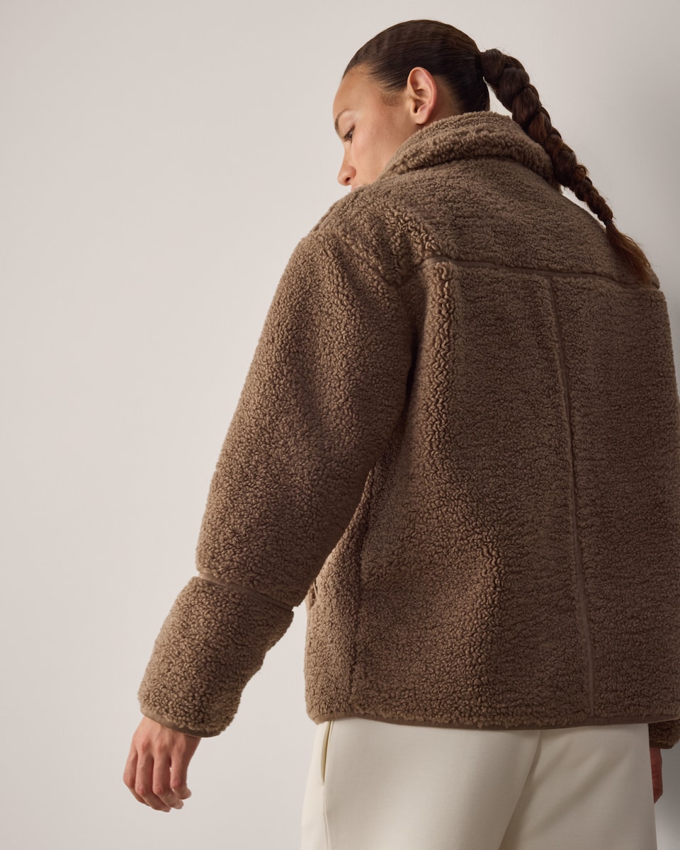 image 1 of F&F Active OUTDOOR Borg Textured Zip Up Jacket in Neutral