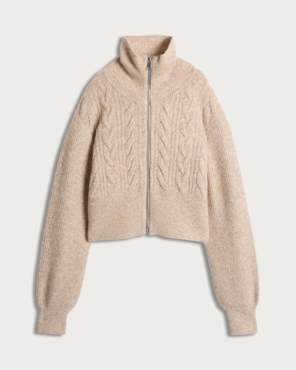 image 1 of OH ME OH MY Cable Knit Zip-Up Jumper with Wool in Neutral