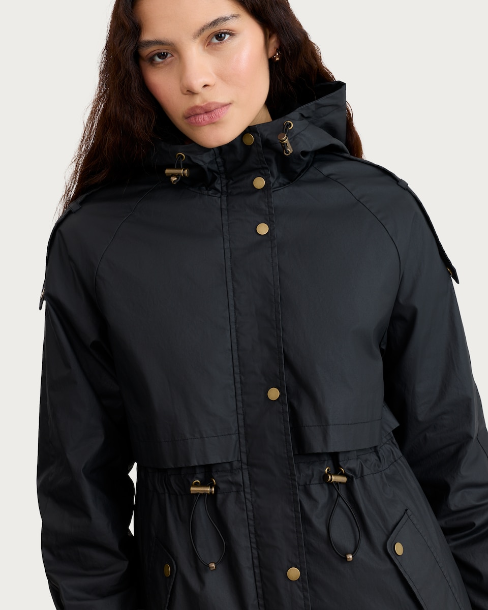 image 1 of F&F Longline Hooded Parka in Black