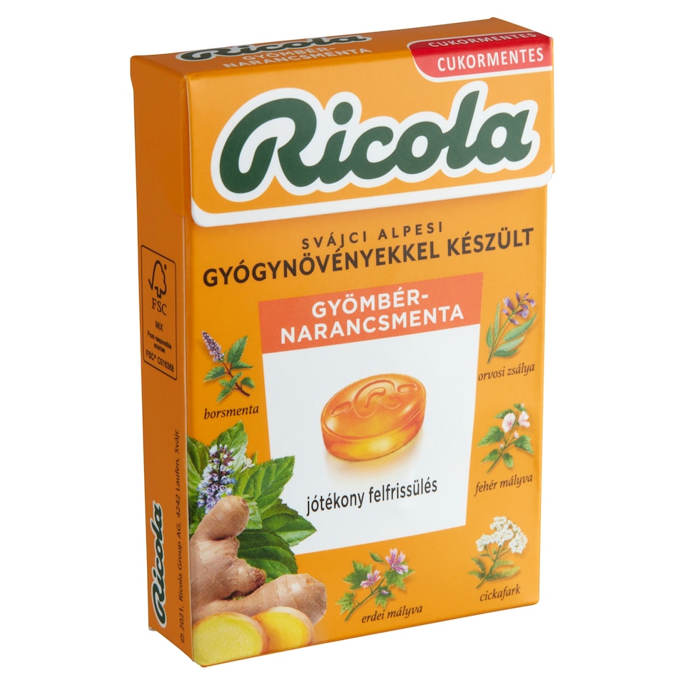 image 1 of Ricola Swiss Alpine Made with Herbs Sugar-Free Ginger-Orangemint Herb Drops with Sweeteners 40 g