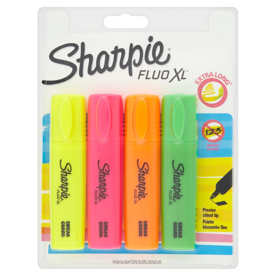 Sharpie Fluo XL Highlighters Chisel Tip Fluorescent, 4 Count